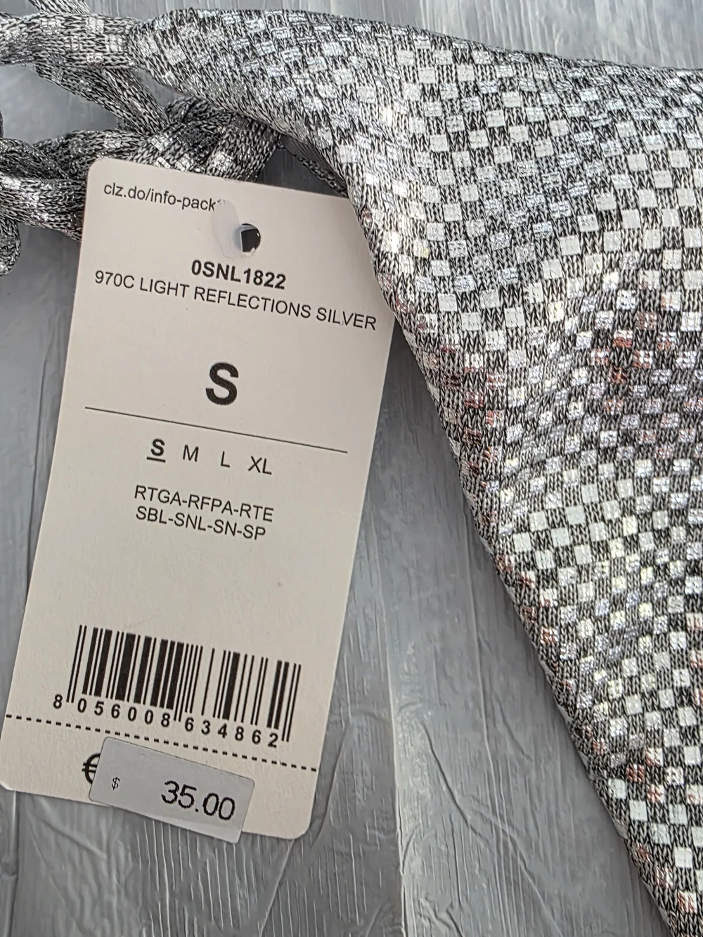 NWT Calzedonia Silver Metallic Triangle Bikini Set Top L Btm S